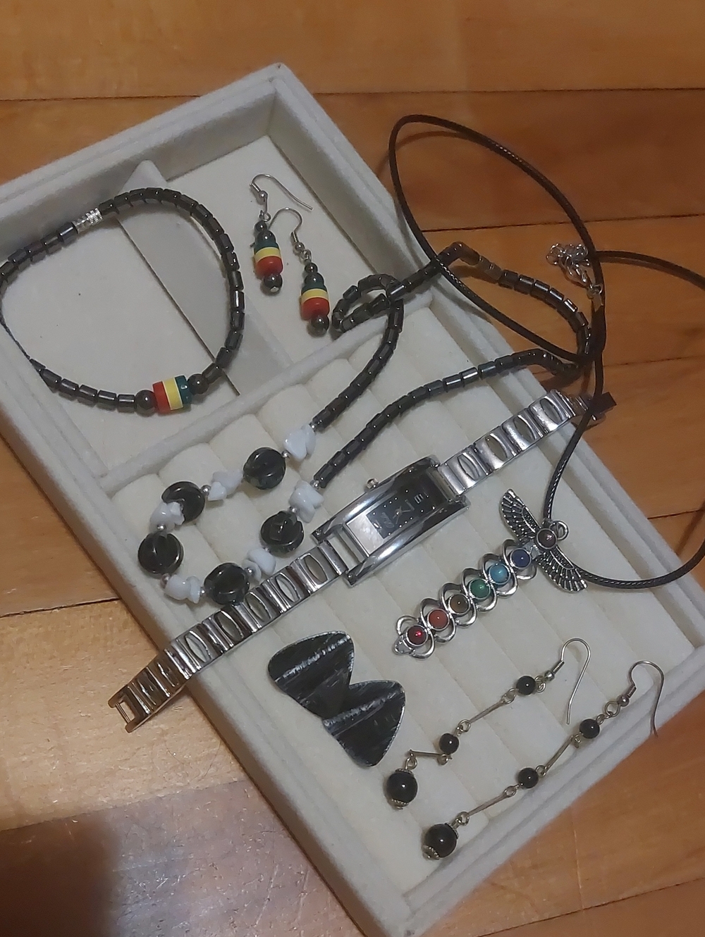 Hematite & Chakra Jewelry Lot - Silver Watch, Beaded Bracelets & Earrings